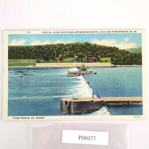 Ohio River Lock No 18 Marietta & Parkersburg WV 1948 Linen Postcard Dam Waterway